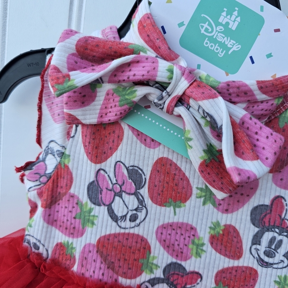 NEW Disney Baby Minnie Mouse Red Pink Strawberry Romper W/ headband 24 Months - Picture 2 of 3
